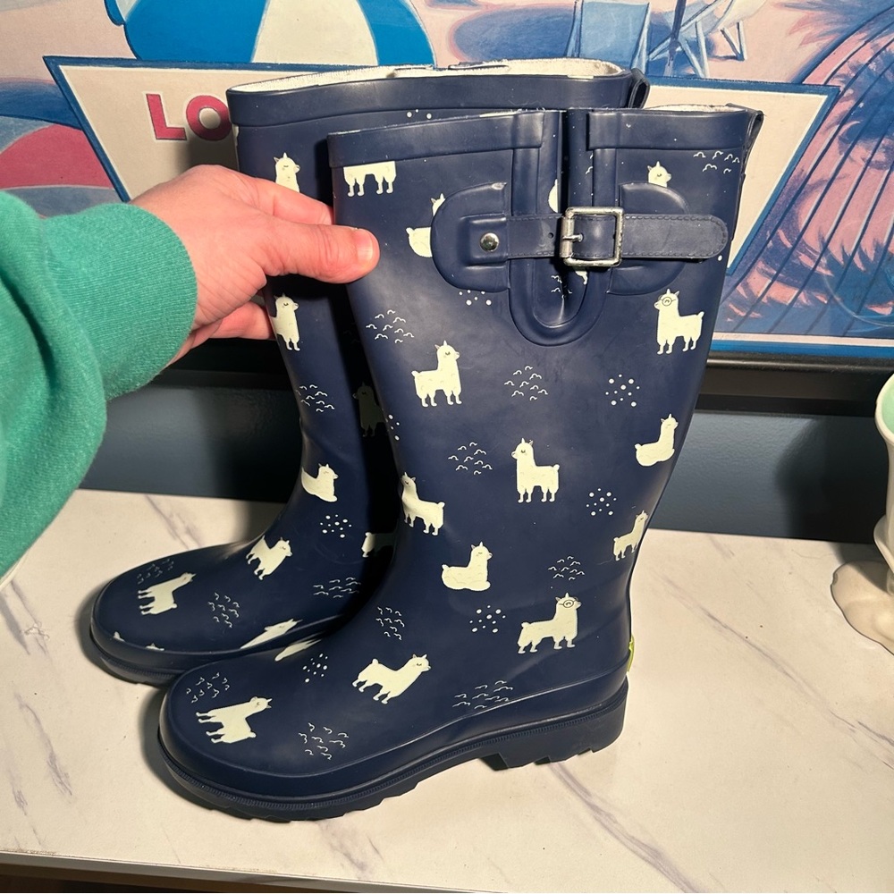 Western Chief No Probllama Blue Lama Mid-Calf Rain Boots - Picture 10 of 14